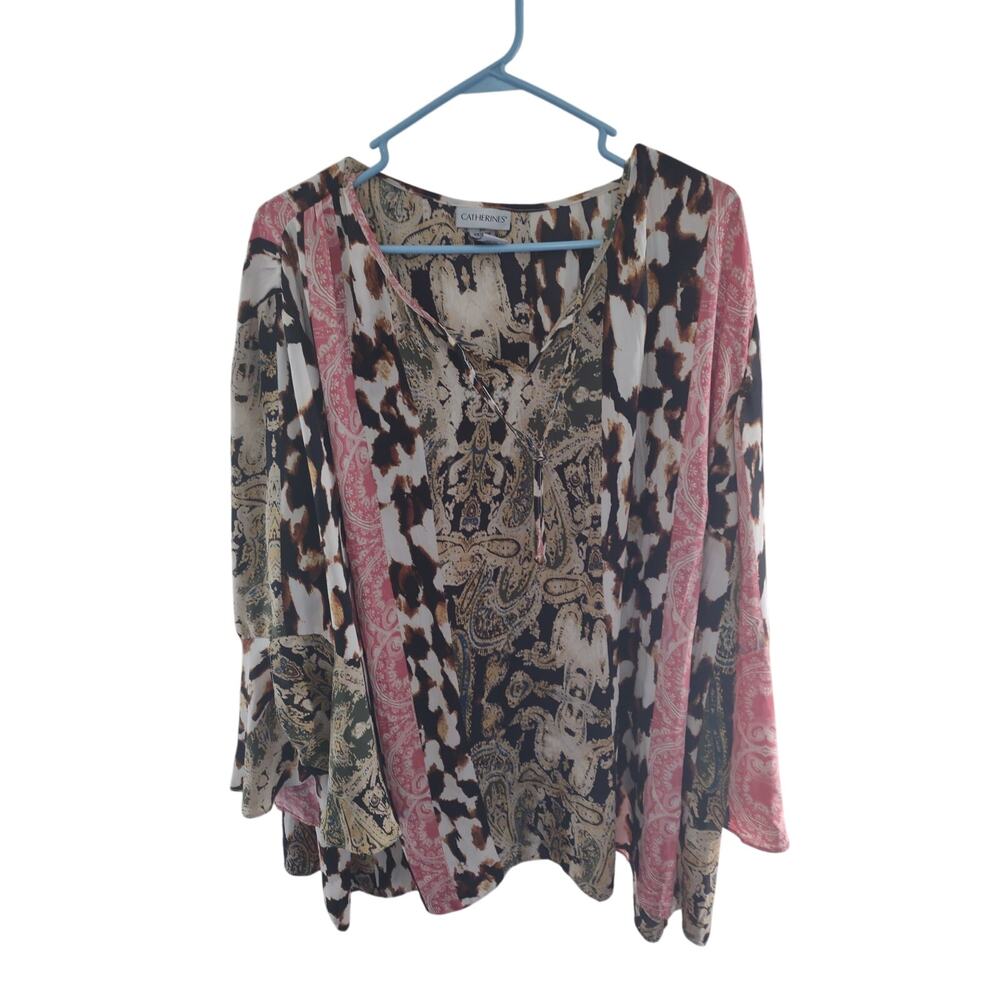 Catherine's Bohemian Flowy Blouse Mixed Print 24W Casual Lightweight Casual